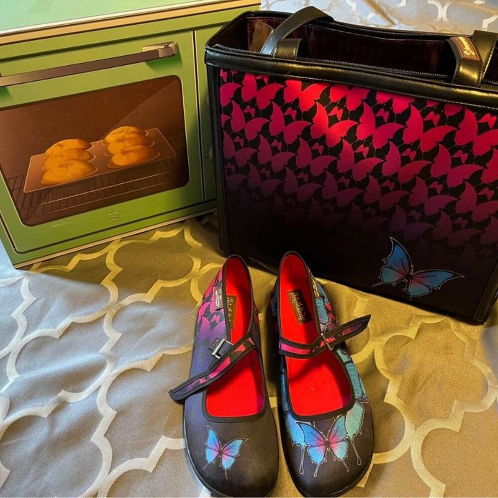 Hot Chocolate Shoes and Tote Dark Butterfly Size 9